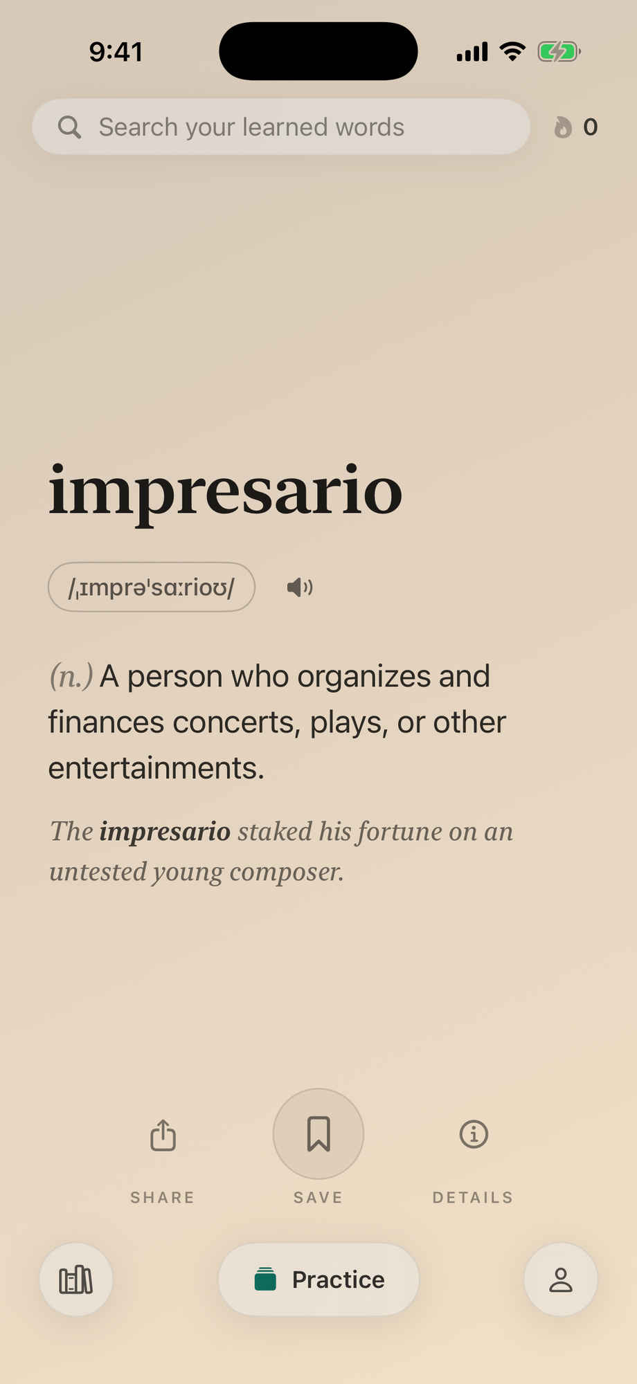 The latest Verba feed showing the word impresario